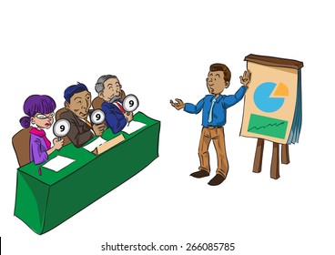 The businessman presenting his project to the board