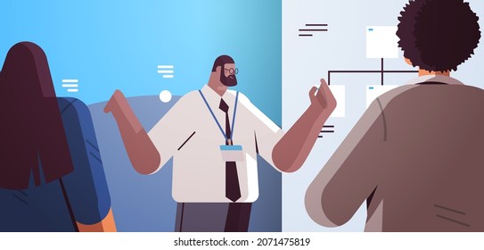 businessman presenting infographic for businesspeople at conference meeting business presentation