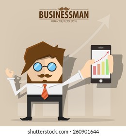 Businessman presenting information on smartphone,Vector EPS10.