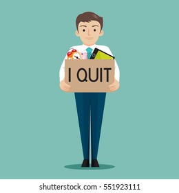 Businessman presenting i quit word , vector illustration cartoon