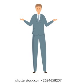 Businessman presenting something, business character pointing with hands aside to show or present something