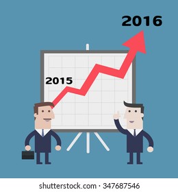 Businessman presents chart growing up - Vector