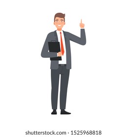 Businessman Presents Some Information And Gesticulates character Illustration Vector