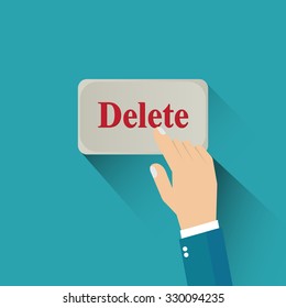 Businessman press button delete.Vector illustration.