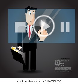 Businessman pressing play button to start or initiate projects