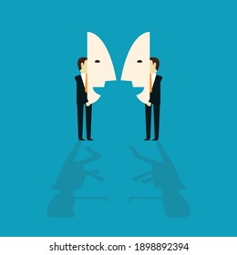 Businessman pretend to be facial expressions, Vector illustration in flat style