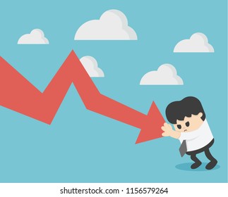 Businessman prevent arrow graph going down 