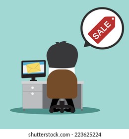 Businessman and price tag bubble talk message