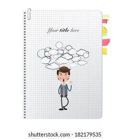 businessman printed on notebook over white background