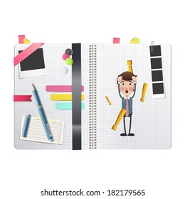 businessman printed on notebook over white background