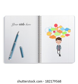 businessman printed on notebook over white background