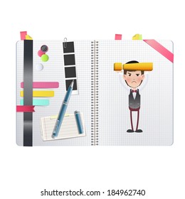 Businessman printed on notebook. Vector design