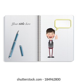 Businessman printed on notebook. Vector design