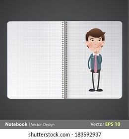Businessman printed on realistic book. Vector design