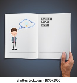 Businessman printed on realistic book. Vector design