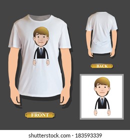 Businessman printed over realistic shirt. Vector design