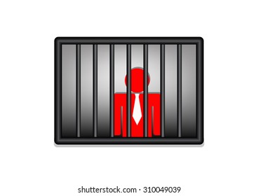 Businessman in prison or jail, vector illustration