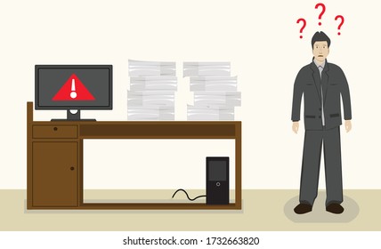 A Businessman In Problem With High Workload And Non Functioning Of Computer
