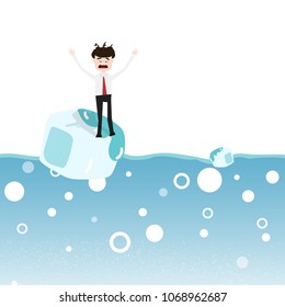 Businessman with problems, ice melting in ocean concept abstract background vector illustration