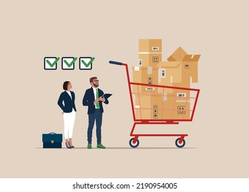 Businessman Procurement Manager Checking Supply Assets. Procurement And Purchasing Company Equipments, Goods And Service, Audit And Checking Price. 