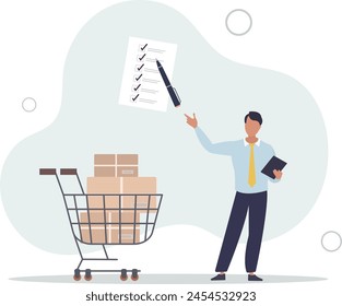 businessman procurement manager checking supply assets.flat vector illustration.