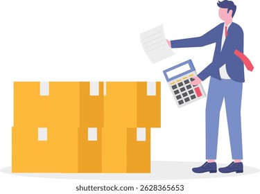 empresário gerente de compras verificando suprimento assets.flat vetor ilustração.

