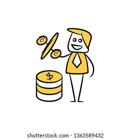 businessman and profit percent, doodle character design