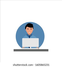 Businessman or programmer working at laptop showing data. Data analysis, information searching.