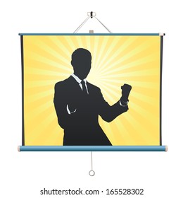 Businessman projected on white screen. isolated vector design. 