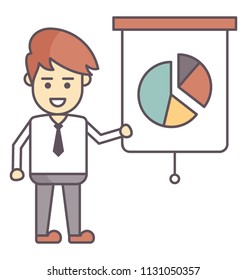 
Businessman and projection screen with pie chart 
