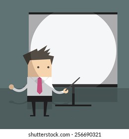 businessman with projector screen.