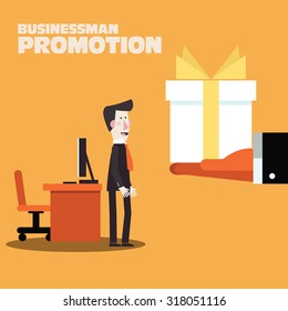 Businessman promotion. Boss giving a reward for employee. Bonus, gift, appreciation and promotion concept. Anniversary concept. Modern vector design flat style