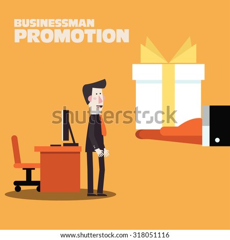 Businessman promotion. Boss giving a reward for employee. Bonus, gift, appreciation and promotion concept. Anniversary concept. Modern vector design flat style