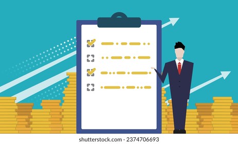 Businessman proposing to earn income from survey projects for point activities (blue)