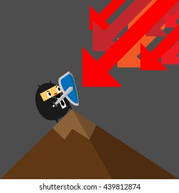Businessman protect.
Business vector illustration cartoon character abstract concept..