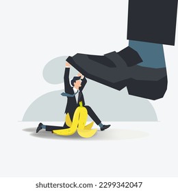 Businessman protect feet from banana peels. Loyalty, faithfulness concept vector illustration