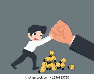 Businessman protect idea being push big hand concept. Creative idea design for template, brochure or presentation.