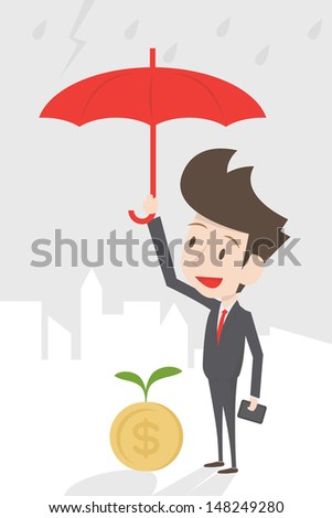 businessman protecting money, vector
