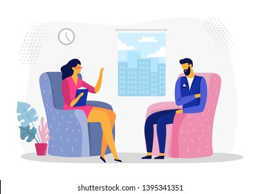 Businessman at psychotherapy session. Business worker stress, businessmen in depression and psychological therapy vector illustration