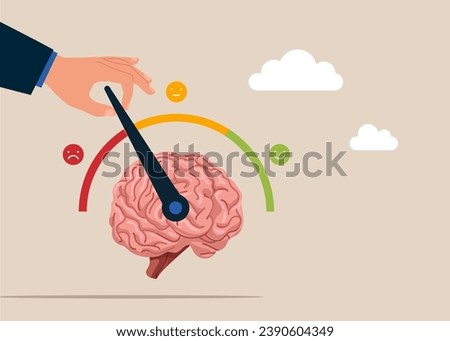 Businessman pull the arrow on brain. Self-assessment, find plan, goals life. Modern vector illustration in flat style