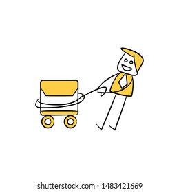businessman pull mail yellow stick figure design