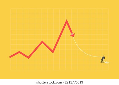 The Businessman Pulled The Arrow Down With A Rope. Cost Reduction, Market Fall, Financial Crisis, Lost Money, Risk Concept.