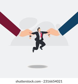 Empresario tirado por dos manos. Lucha por un importante concepto de empresario ilustrativo vectorial