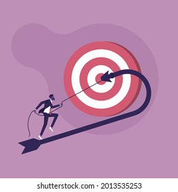 Empresario haciendo una flecha hacia arriba para cambiar de dirección y ganar objetivos él mismo, Lograr éxito, crecimiento, concepto de desarrollo alternativo