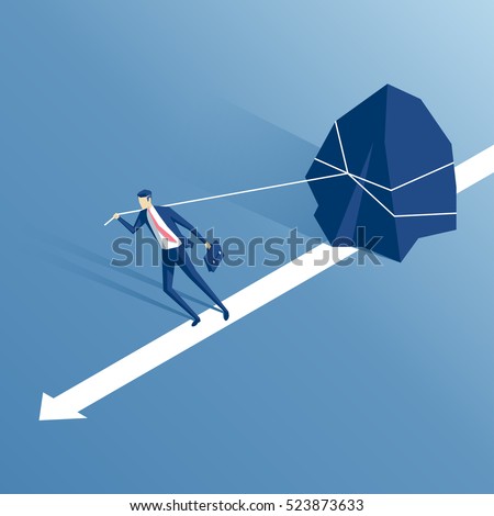 businessman pulling a big stone or rock isometric vector illustration, business concept of hardship and burden