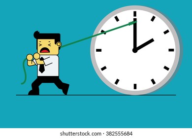 Businessman pulling clock hand.