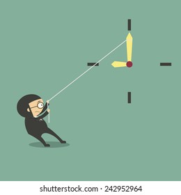 Businessman pulling a clock hand backwards