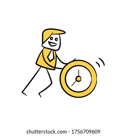 businessman pulling clock yellow hand drawn theme