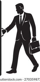 Businessman Pulling a Door Black Vector