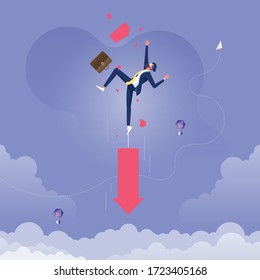 Businessman pulling down by arrow, metaphor to failure-Business and finance concept